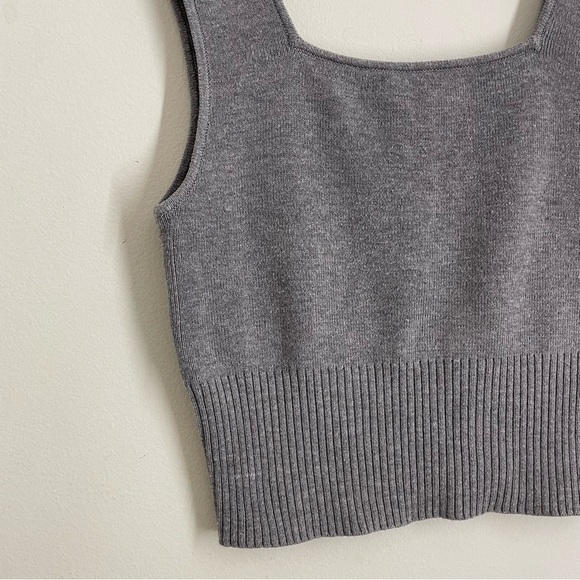 H&M Knit Wool Blend Cropped Sleeveless Top Gray Square Neck S - Picture 5 of 8